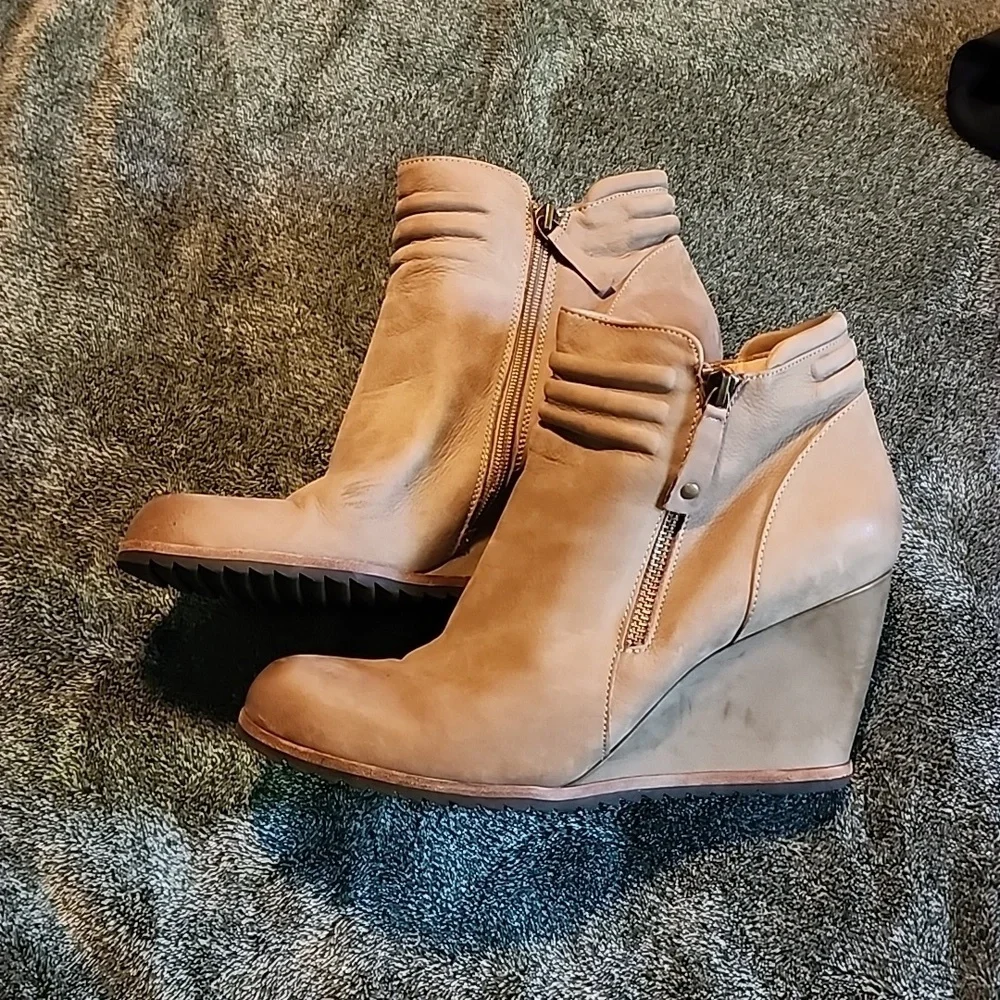 Beige Nude Western Boho Comfort Nordstrom Ankle Wedge Boot Zipper